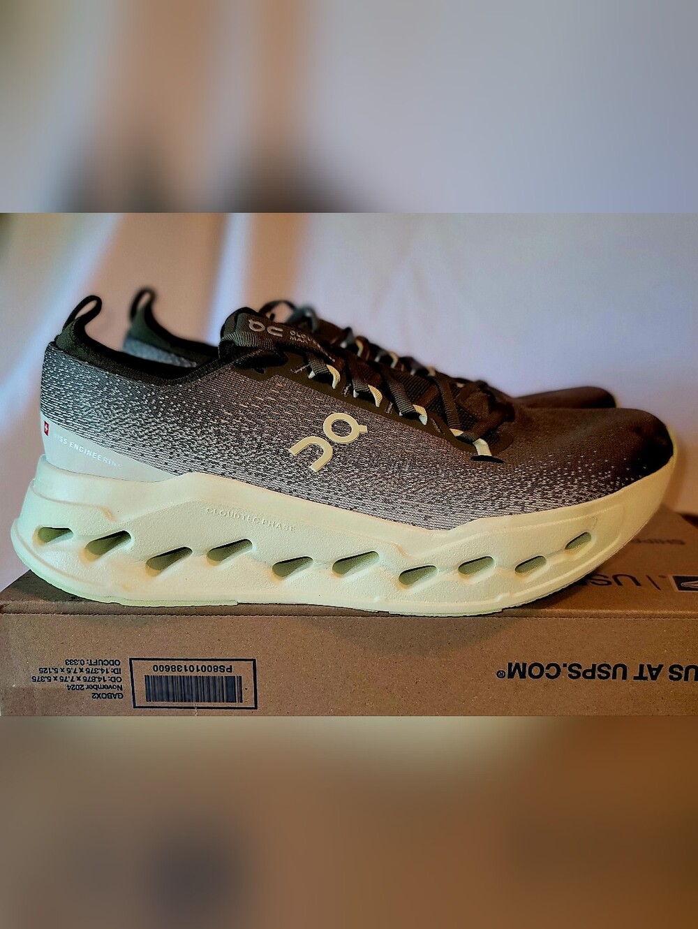 On Cloudsurfer Max Like New.Mens Size 11.5 Runners in Olive Seeding.